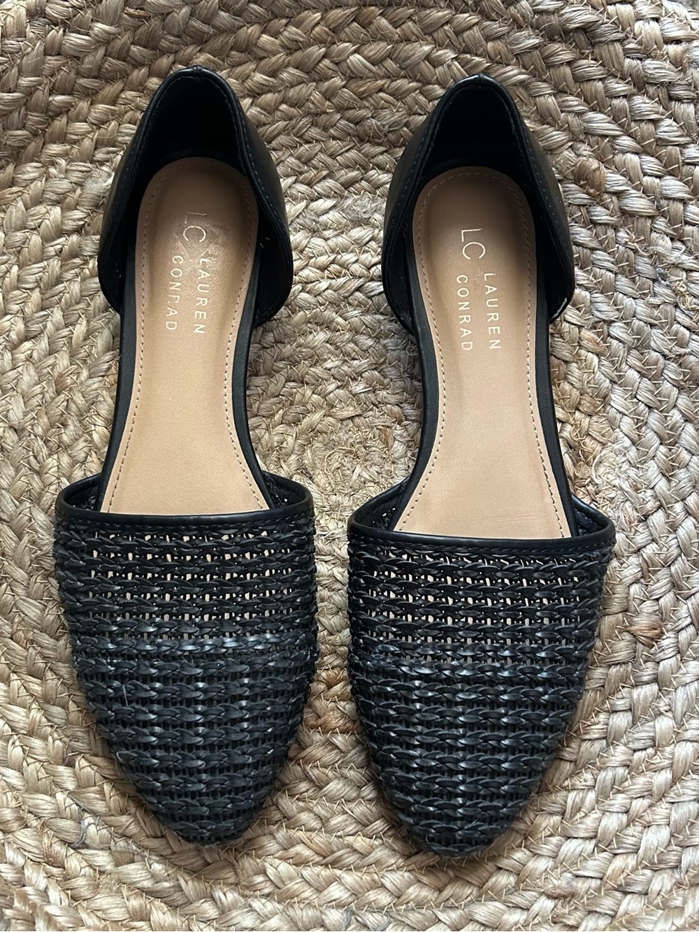 ▪️LC Lauren Conrad Black Woven Rattan Cutout Flats - Size 8.5